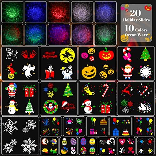 אורות ליל כל הקדושים מקרן לחג המולד חיצוני LED אור הקרנת אור עם טיימר, 20 דפוסי שקופיות 10