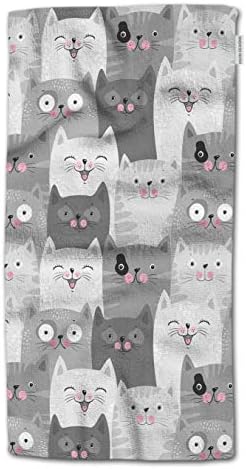 HGOD מעצבת חתולי מגבת יד, חתולים אפורים חמודים עם ביטויים מצחיקים דפוס מגבת יד הטובה ביותר לאמבט מטבח