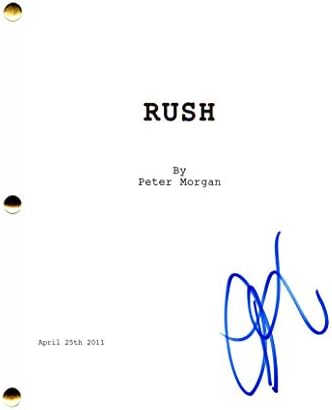 דניאל ברוהל חתום על חתימה - תסריט סרט מלא של Rush - כריס המסוורת ', רון האוורד, אוליביה ווילד, האחוזה החמישית,