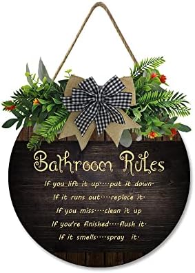 עיצוב חדר אמבטיה כפרי שלט אמבטיה עץ תלוי מעץ מצחיק עץ דקורטיבי שלט דקורטיבי חוקים