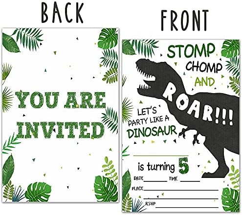 ukebobo הזמנות למסיבת יום הולדת 5 עם מעטפות-הזמנות למסיבת יום הולדת לדינוזאור, קישוטים למסיבות