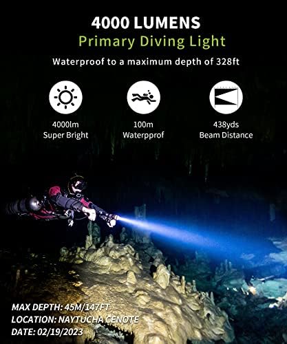 פנס צלילה צלילה פנס פנס - צלילה מקצועית אור צלילה 4000 לומן פנס מתחת למים לצלילה, נטענת IPX68 לפיד LED אטום למים