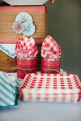 מפיות נייר אדומות ולבנות של ג'ינגהאם, כלי שולחן משובצים טרטניים משובצים לפיקניק אסם גן או למסיבת