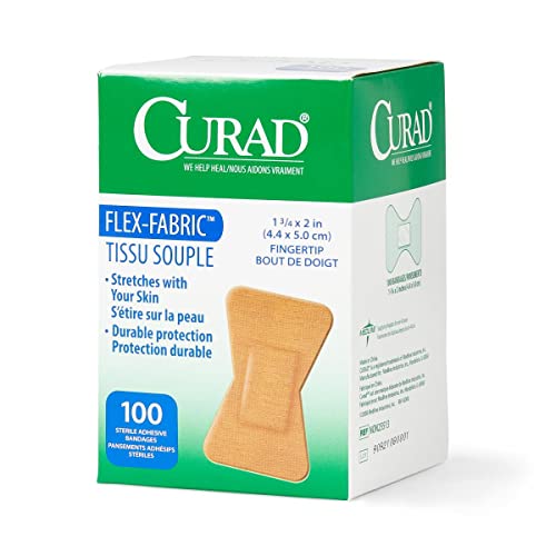 תחבושות דבק של Curad Flex-Fabric לעזרה ראשונה, 2 x 1.75 אינץ 'קצות האצבעות, 1,200 ספירה
