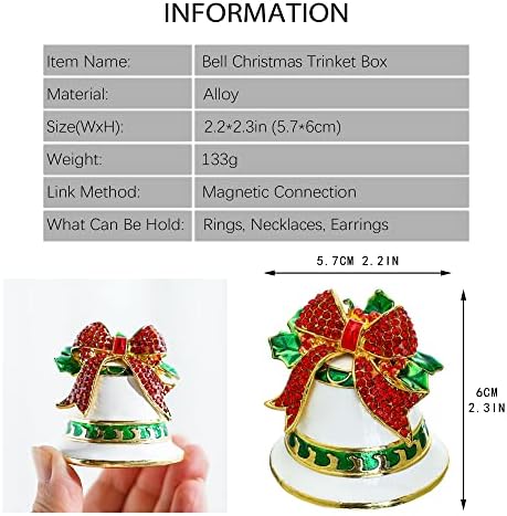 יו פנג קופסת תכשיט חג המולד עם קישוט עלים ירוקים של קשת קשת ופיצסון פעמון אבני חנן תכשיטים צבועים אמייל