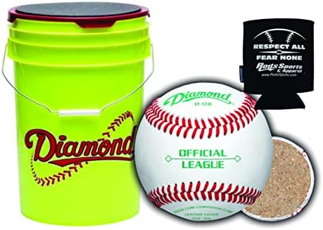 Diamond Sports D-OB Baseballs Baseblables בכדור 6 ליטרים מכסה מכסה צהוב דלי 30 כדורים עם מוטות מבודדים