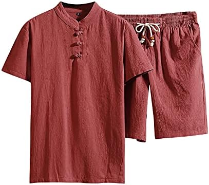 חליפות גברים רזים מתאימים לגברים גדולים סט מזדמנים סט קצרים עם שרוולים קצרים בגודל כותנה גודל כותנה חולצת טריקו