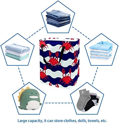 חמוד סרטן כחול גל דפוס הדפסת מתקפל סל כביסה, 60 ליטר עמיד למים סלי כביסה סל כביסה בגדי צעצועי