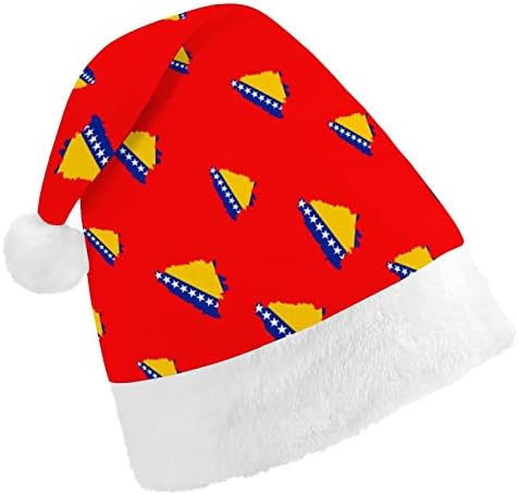 בוסניה והרצגובינה דגל מפת מצחיק חג המולד כובע סנטה קלאוס כובעי קצר קטיפה עם לבן חפתים עבור חג המולד