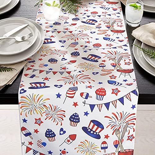 יובו פטריוטי זיקוקין 4 ביולי שולחן רץ, יום זיכרון אמריקאי דגל נושא שולחן בד, בית קפה מטבח שידה רץ עבור