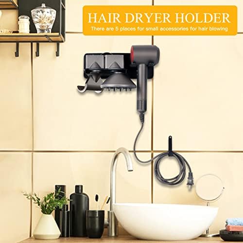מחזיק שיער של Gthunder מחזיק קיר רכוב אמבטיה רכוב על חדר אמבטיה מתלה אחסון מחזיק, מתלה מייבש שיער