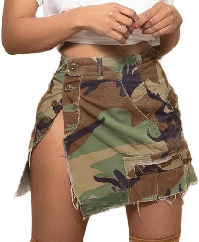 Lrosey Camo CAMO ירוק יבול עליון טנק חולצה ועייפות צבאית מכנסיים מיני חצאית לנשים