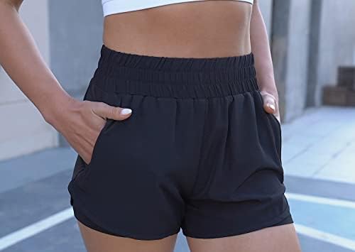 HKJievShop 2 חבילות מכנסיים קצרים אתלטים לנשים, מכנסיים קצרים מהיר של ריצה יבש עם כיסים מכנסי חדר כושר