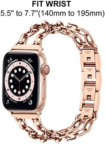 רצועת Trumirr עבור Apple Watch 8 7 41 ממ / SE 40 ממ נשים, שרשרת כפולה נירוסטה רצועת תכשיטים רצועת תכשיטים לסדרה