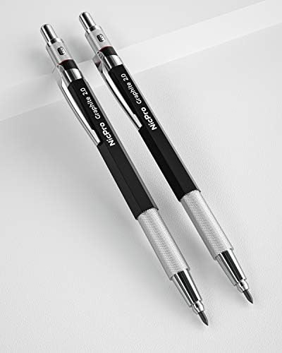 ניקפרו 2 ממ מתכת מכאני עיפרון סט, 2 יחידות עופרת מחזיק 2.0 ממ סמן אמן קרפנטר עפרונות עם 120 גרפיט עופרת מילוי,