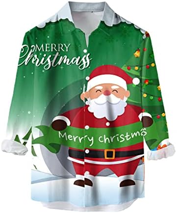 חולצות כפתור לחג המולד של ZDDO לגברים, שרוול ארוך 3D 3D חג המולד מצחיק סנטה קלאוס הדפס חולצה הוואי מתאימה חולצות