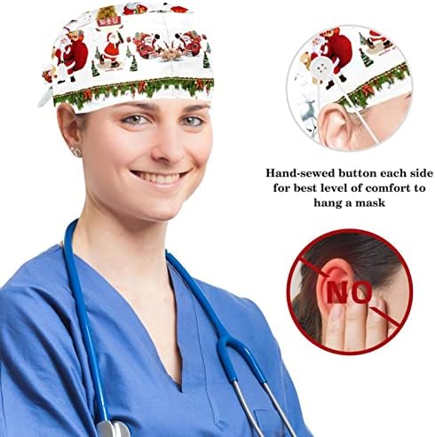 מכסים רפואיים של Muooum כובע עבודה מתכוונן עם כפתורים ודובי חג מולד מקושקשים שיער קשת