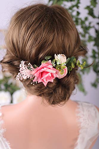 פרח כלה מעוצב על ידי שיער עלים מסרק שיער עלים ורוד פרחוני חתונה יחידת שיער שיער תכשיטים לפסטיבל