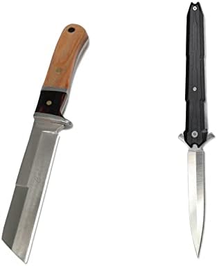 חבילה של פריט-אביב לסייע מתקפל כיס סכין עם כיס קליפ + קבוע להב סכין עץ ידית