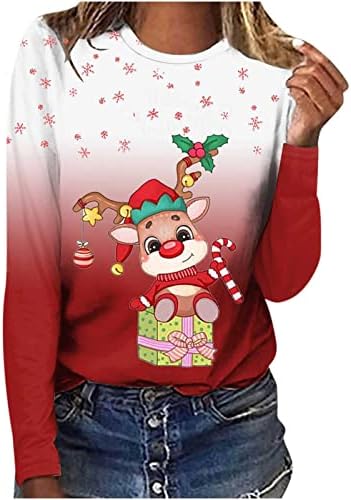 סווטשירט של איילים שובבים לנשים חג המולד 3D סוודר מודפס עליון חולצת שיפוע מזדמן סווטשירט שרוול