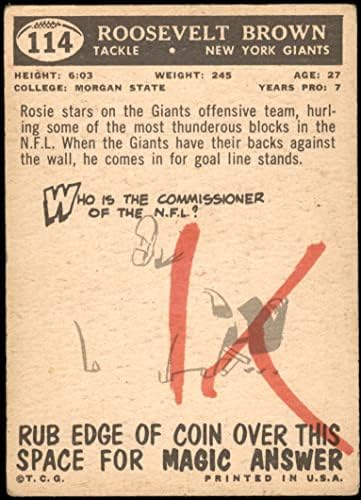 1959 Topps 114 Roosevelt Brown New York Giants-FB Good Giants-Fb Morgan St