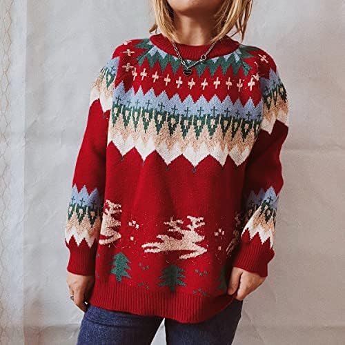 סוודר נופש של נשים סוודר דפוסים רכים מזדמנים איילים סוודרים שרוול ארוך סוודרים סוודר חג המולד