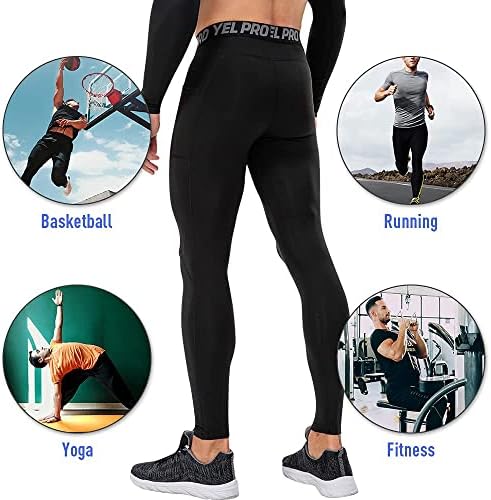 מכנסי דחיסה לגברים של יורליאן חותלות אתלטיות עם כיסים ריצת טייץ שכבת בסיס מכנסי אימון רכיבה על אופניים 1 או