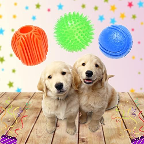 כדורי צעצוע של כלבים חורקים עם 3 חבילות סוקו - צעצועי לעיסה דוקרניים מנקה שיניים וחניכיים - לשחות,