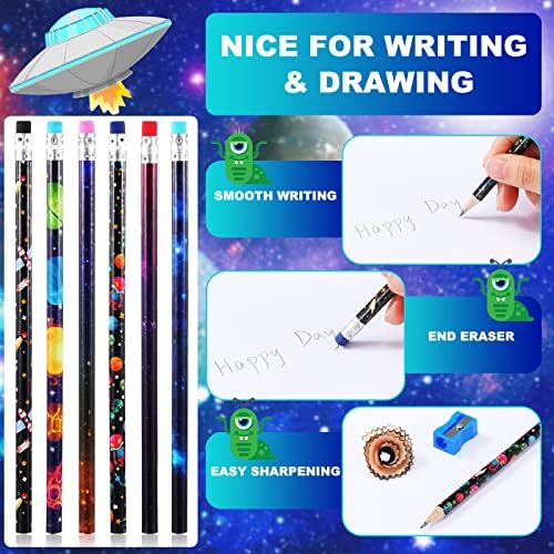 36 חתיכות עפרונות בחלל החיצון לילדים מסיבות נושא עם חלל מעדיפות עפרונות מגוונים של כוכב לכת גלקסי עפרונות עץ עץ