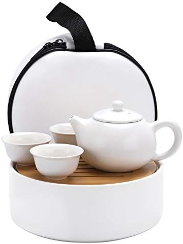 ערכת תה נסיעות ניידות של Fanquare עם מגש תה עגול, קומקום קומקום עם שלוש כוסות תה, ערכת תה קרמיקה קונגפו,