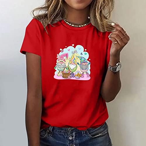 חולצות פסחא לנשים מצחיקות ארנב גרפי גרפי נערות נערות חולצה מזדמנת שרוול קצר צווארון חג הפסחא חמוד צמרות
