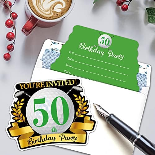 RZHV 15 חבילה גולף 50 יום הולדת 50th בצורת מילוי כרטיסי הזמנות עם מעטפות למבוגרים, הזמנת מסיבת