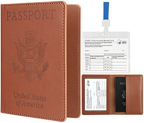 מקרה כיסוי דרכון נסיעות עור סינור לגברים & מגבר; נשים, שרוך 4 איקס 3 משולבת מחזיק כרטיס חיסון
