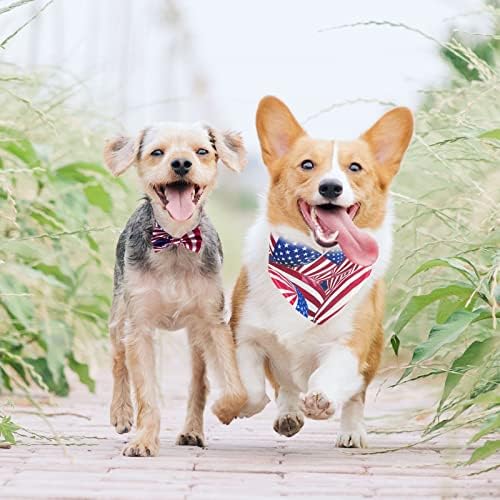 4 ביולי כלב בנדנות לילדות נערות 4 חבילה, צעיפי דגל אמריקאים הפיכים צווארון כלבים קשת קשת וקטעי שיער