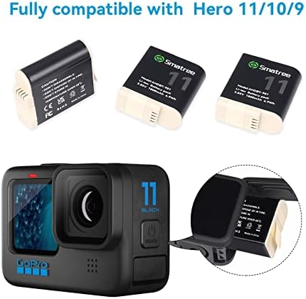 סוללות Smatree התואמות ל- GoPro Hero 11, Hero 10, Hero 9 Black, 3 חבילות 1800mAh סוללות החלפת
