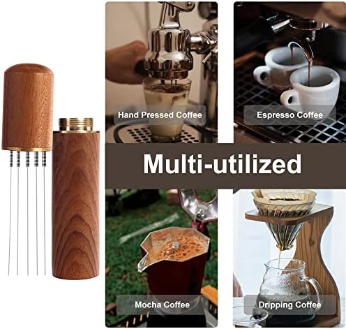 כלי קפה אספרסו כלי מערבב נירוסטה 5 מחטים מגיעות עם ידית עץ ועמדו כלי חלוקת אבקת קפה