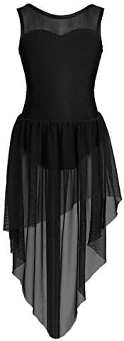 inlzdz שמלת ריקוד לירי מודרנית לירית לבחורה ללא שרוולים רשת פתוחה בלט בגד גוף חצאיות היי-לו