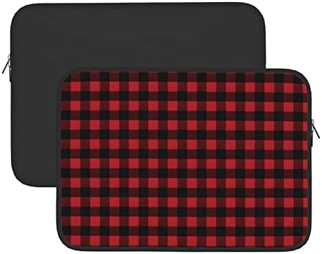 דפוס משובץ שחור אדום שקית מחשב נייד קטן, בד עמיד למים עמיד, תיק מחשב נייד בגודל 13/15 אינץ ', לקבלת עסקים,