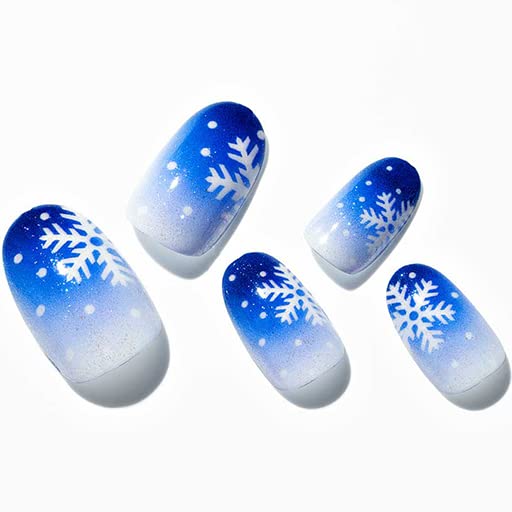 חג המולד לחץ על ציפורניים קצר סגלגל כחול-גלמרית שלג מזויף ציפורניים בינוני עם חג המולד קריקטורה