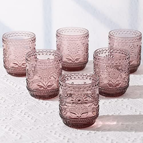 סט איירסקי של 6 כלי זכוכית לשתייה וינטג ' אדומים-כוסות שתייה מזכוכית ורודה 12 עוז, כוסות שתייה עבות בבית חווה,