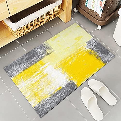 שטיחי מטבח ומחצלות שאינם מרופדים אנטי עייפות שטיח מטבח עם סט רץ של 2, צהוב אפור מודרני מודרני ציור