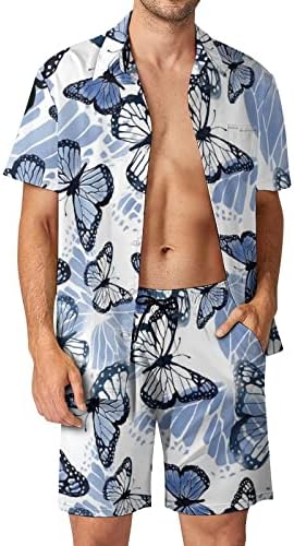 פרפר צבעי מים פרפר גברים הוואי הוואי, חולצות שרוול קצרות ומכנסיים תלבושות חוף קיץ רופפות אימונית מתאימה
