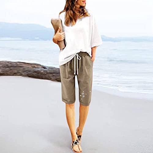 מכנסיים קצרים ברמודה לנשים קיץ אורך ברך מזדמן באורך המותניים הגבוה