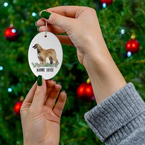 כלב אפגני מצחיק מתנות שם מותאמות אישית מוזהבות 2023 קישוטי עץ חג המולד קרמיקה סגלגלה
