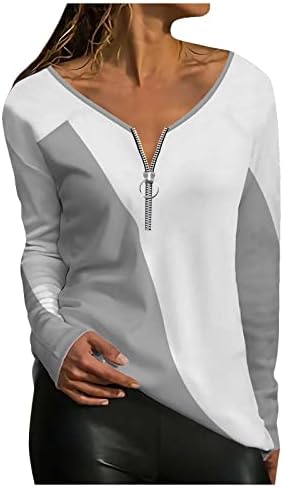 נשים נופלות עם שרוול ארוך טוניקה חולצות לבושות v צוואר רוכסן טוניקה