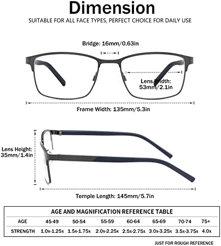 4 אריזות משקפי קריאה לגברים, קוראי מחשב כחולים חוסמים אור, אנטי UV קרני/מאמץ עיניים/בוהק, משקפי
