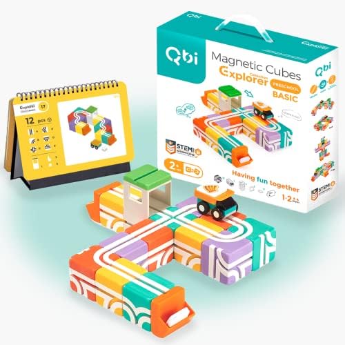 QBI צעצועים לגיל הרך אריחי בניית מגנט חבילה בסיסית, בלוקים מגנטיים צבעוניים תלת מימדיים בנייה צעצועי