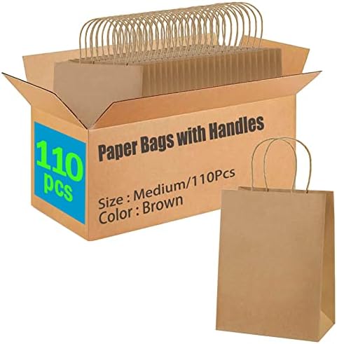 אלכס-הום 110 יח 'שקיות נייר חומות עם ידיות,8.2 על 4.3 על 10.68 אינץ', גודל קטן-בינוני, שקיות