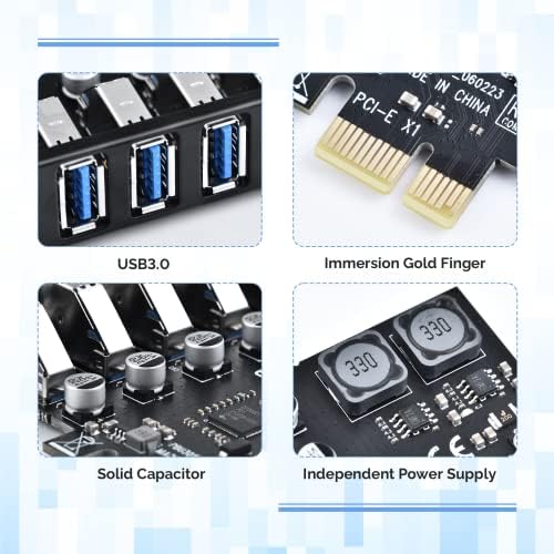 Eluteng PCIE USB 3.0 כרטיס 7 יציאות PCI expree ל- USB כרטיס הרחבה מהירות סופר מהירות 5GBPS PCI-E