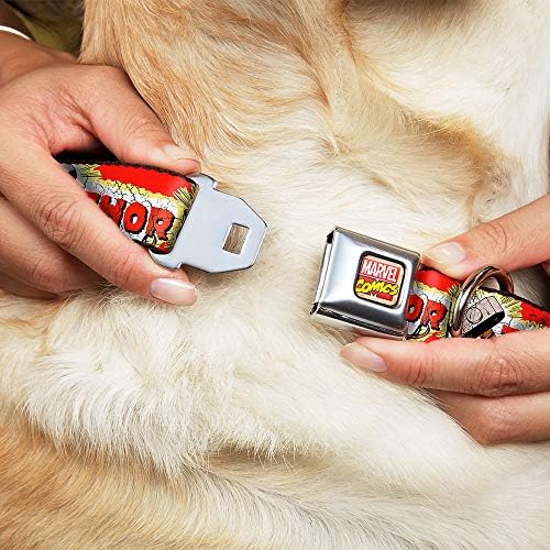 צווארון כלבים אבזם אבזם חגורת בטיחות ת'ור פטיש אדום צהוב לבן 11 עד 17 אינץ 'ברוחב 1.0 אינץ', רב צבע